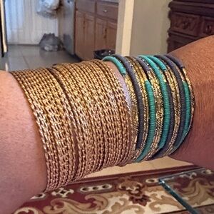 Elegant Copper and Turquoise, Blue color  Bangle Set, Lot of 2.